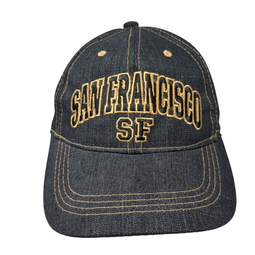 San Francisco SF Strapback Hat Blue One Size Adjustable Embroidered Lanza Cotton